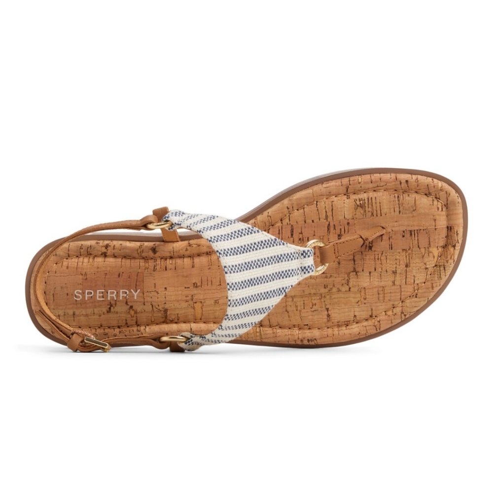 Sperry Women's Riva T-bar Sandal T-Strap Flat Heel Stripped Size 6